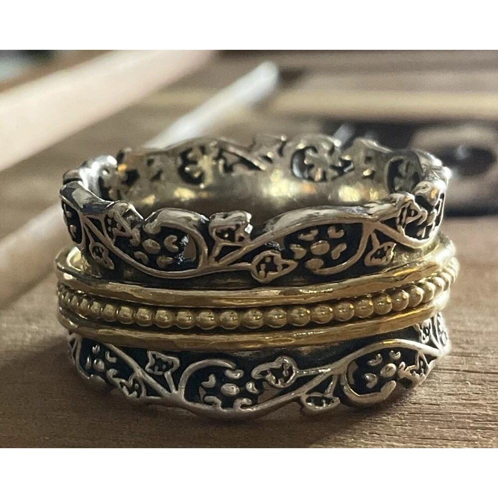 925 Sterling Silver & Gold Spinner Ring Size 9 Israel Meditation Band